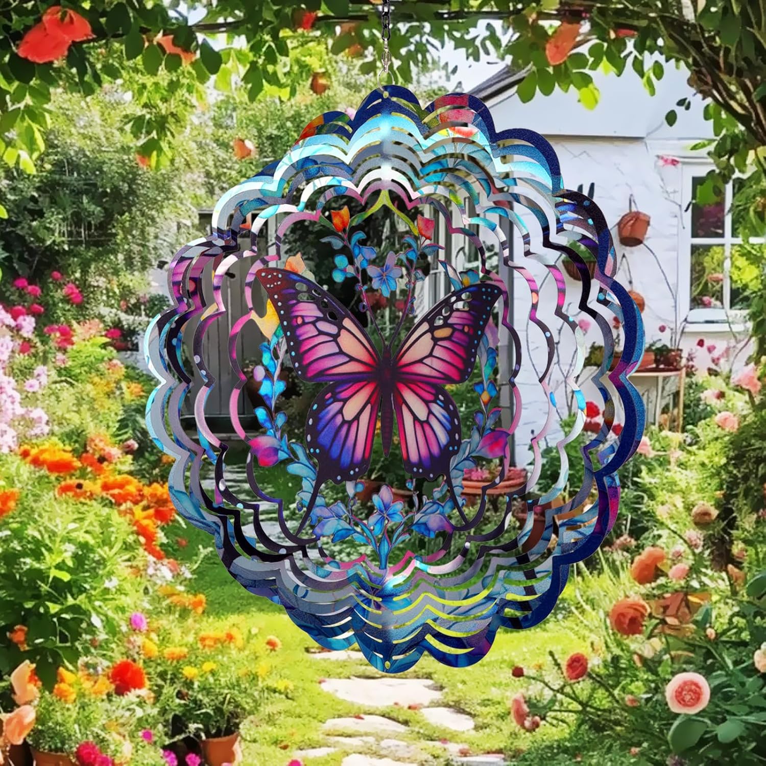 Thumbnail 1 de Cawalap Wind Spinner Butterfly 12" Outdoor 3D Metal Ornament