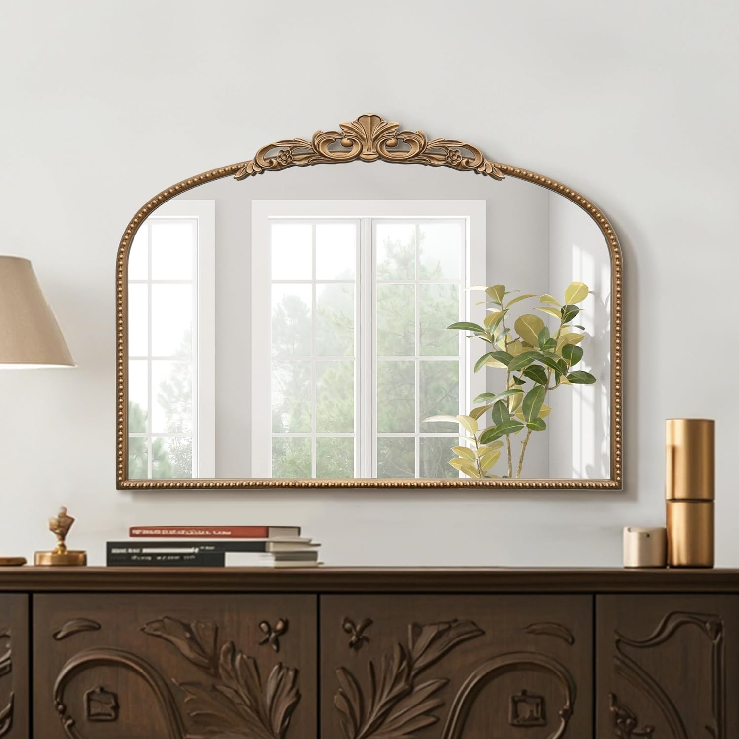 Detalle de Micasso Vintage Wall Gold Mirror: 32x24" French Baroque Antique Beveled Arch