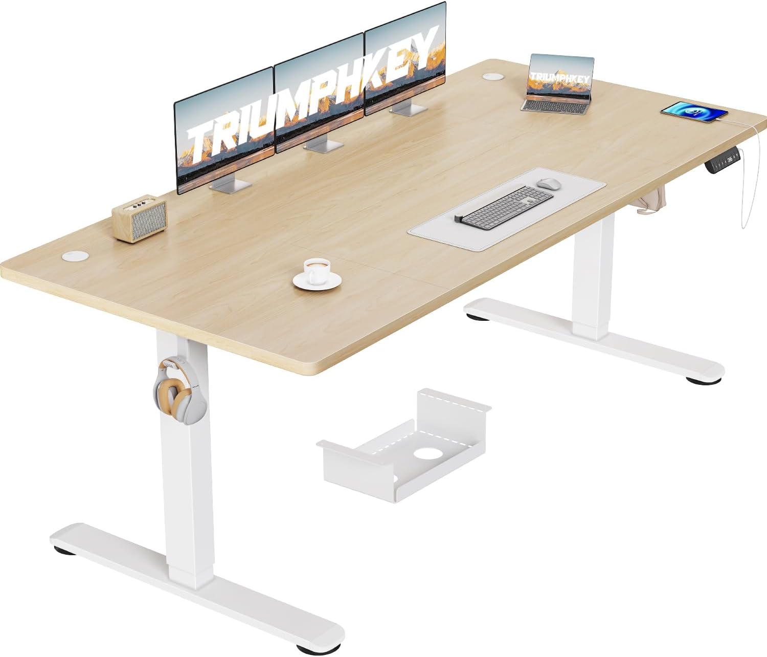 TRIUMPHKEY Scrivania elettrica regolabile in altezza 180 x 80 cm con USB, 3 memorie