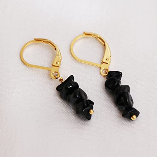 Detalle de GEMPIRES NATURE’S TREASURE Black Tourmaline Chip Leverback Hoop Earrings