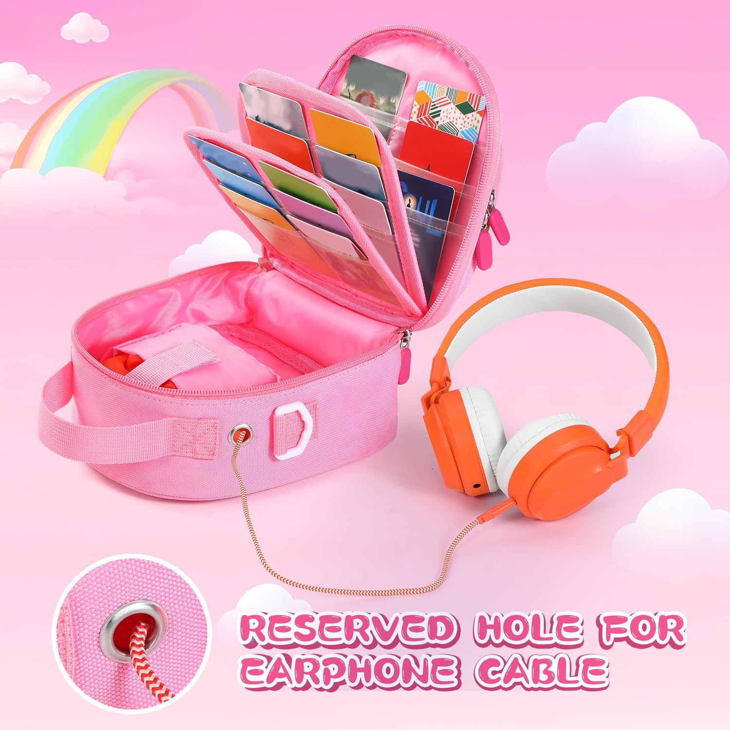 Detalle de Carrying Case Compatible with Yoto Mini (2024 Edition) — 30-Card Storage Bag with Handle & Shoulder Strap (Pink)