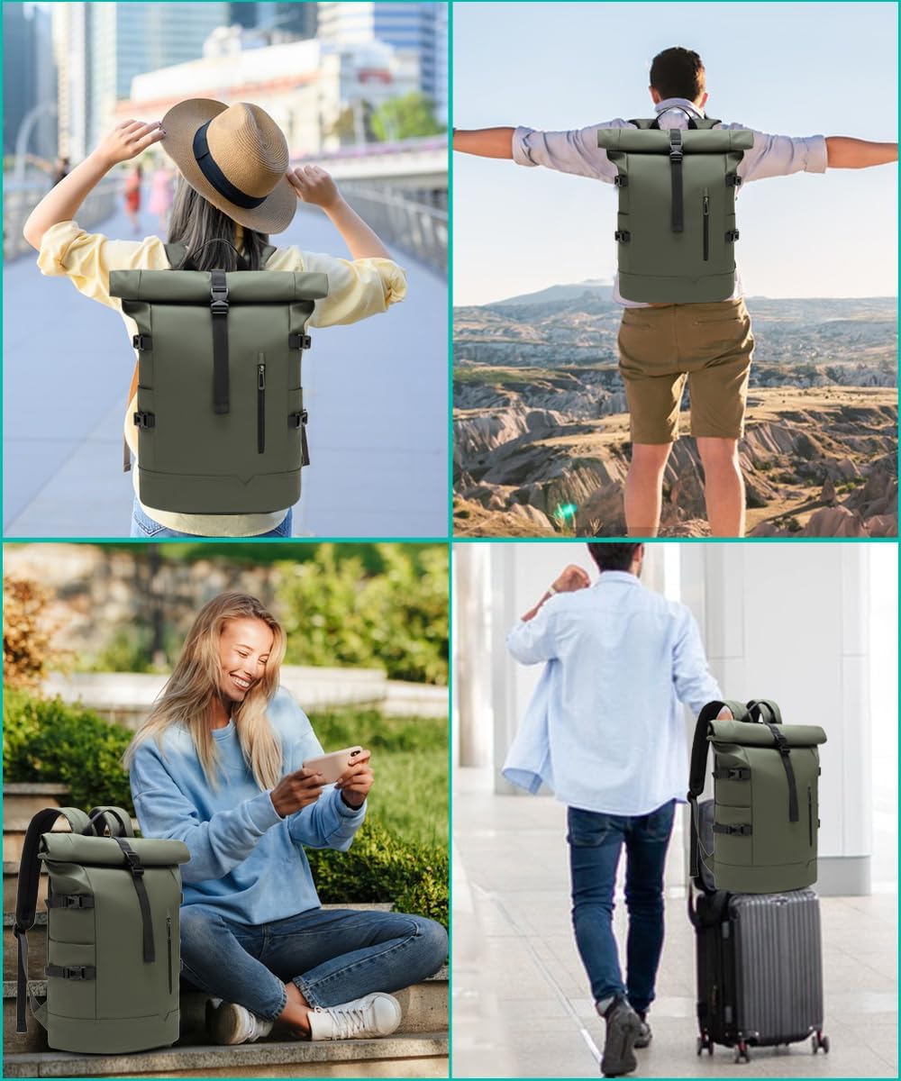 Thumbnail 6 de GYakeog Rolltop Rucksack (groß) 33 l – wasserdichter Laptop-Rucksack bis 15 Zoll, Rollverschluss, Anti-Diebstahl, Fahrrad- & Alltagstauglich