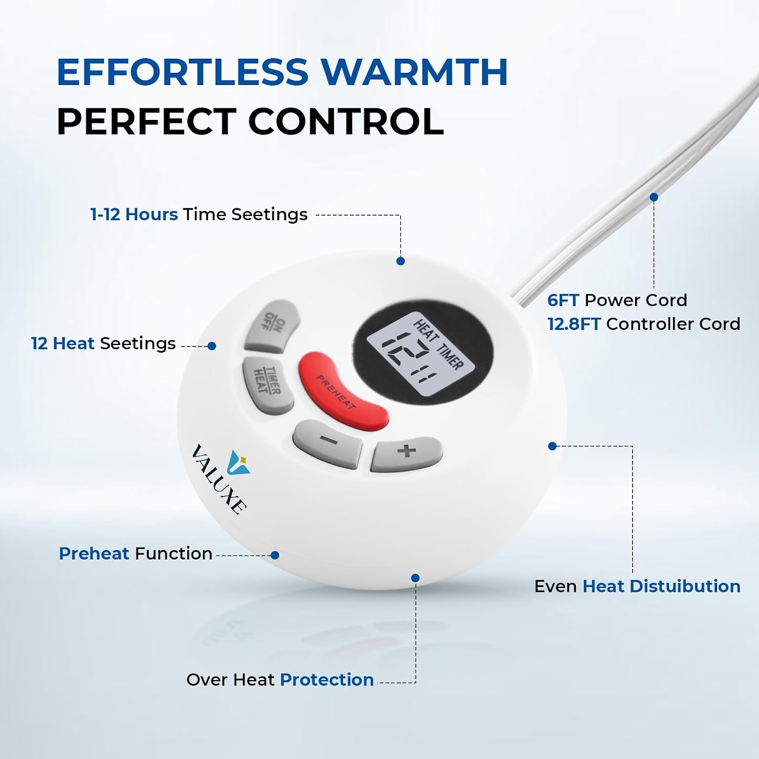 Detalle 2 de VALUXE King Heated Mattress Pad, Quilted, 12 Heat Settings