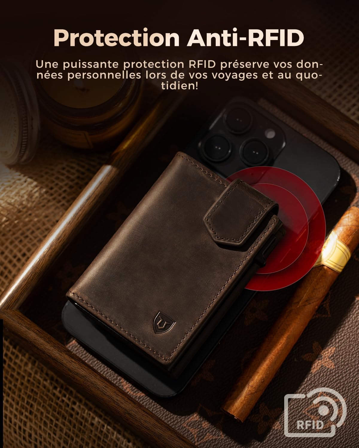 Detalle de LORZOR Portefeuille homme XXL avec porte-monnaie et porte-cartes RFID