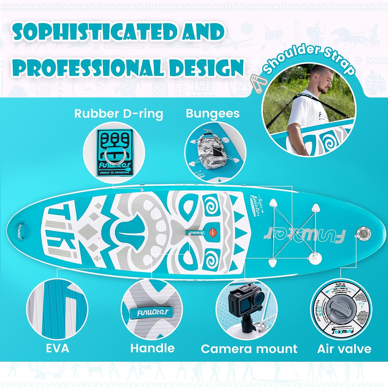 Detalle de FunWater TIKI Inflatable SUP: All-in-One Pack for Beginners to Pros