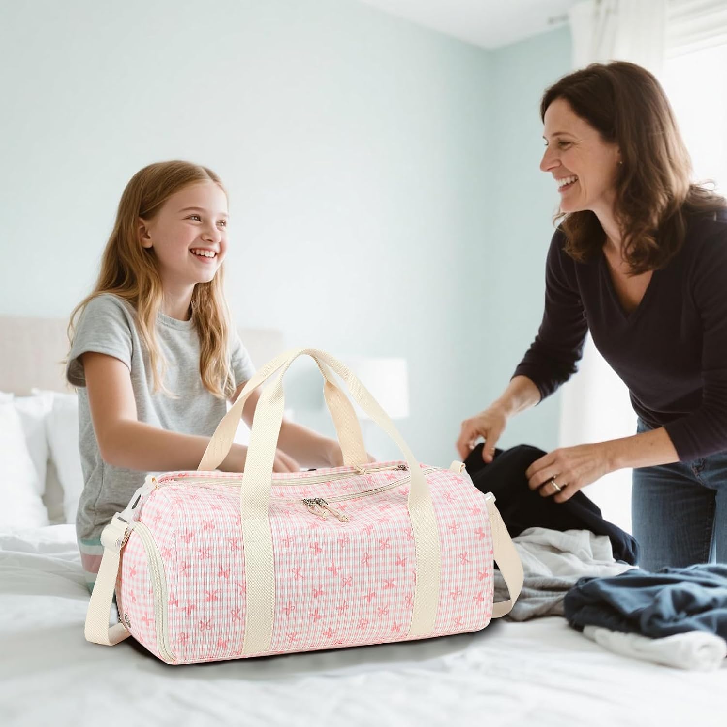 Detalle de Sporttasche Kinder Schwimmtasche mit Nass- und Schuhfach – Rosa Schmetterlingsknoten, 46 L x 22 W x 23 H cm