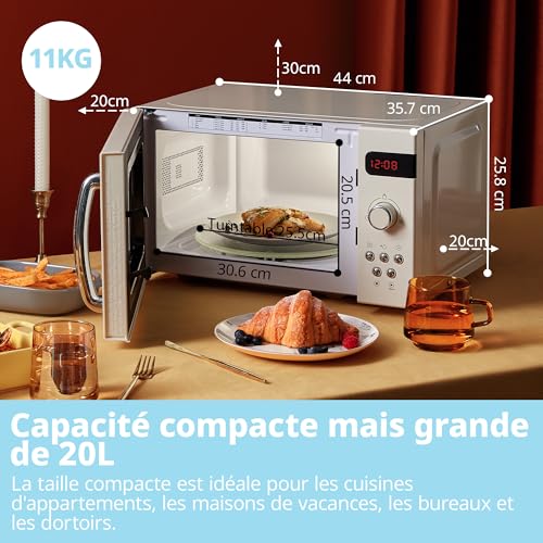 Thumbnail 6 de COMFEE' Micro-ondes rétro CMSRO 20L – 800 W, 8 menus prédéfinis, Crème d'abricot