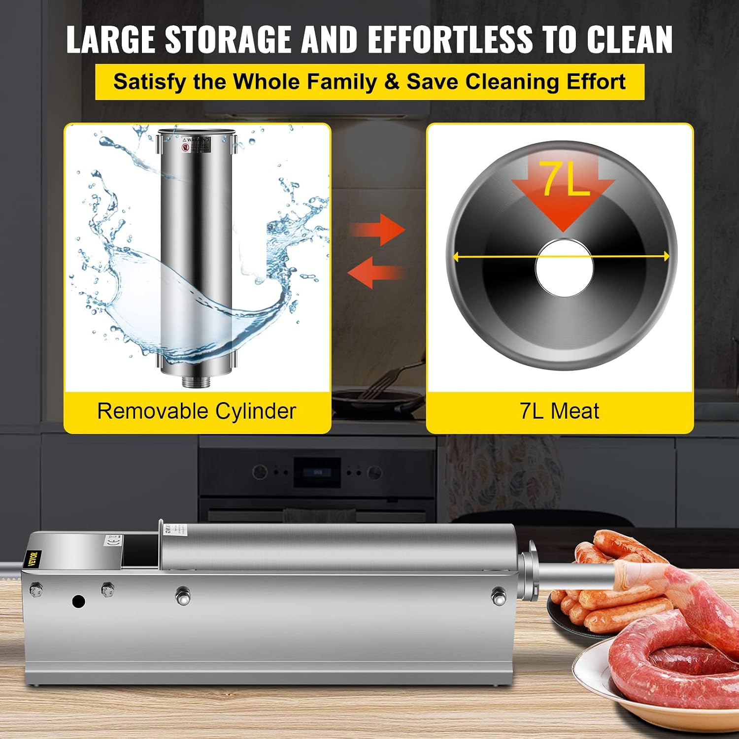 Detalle 2 de VEVOR VV-SPSDGCJ7L Horizontal Sausage Stuffer, 7 L, 304 Stainless Steel