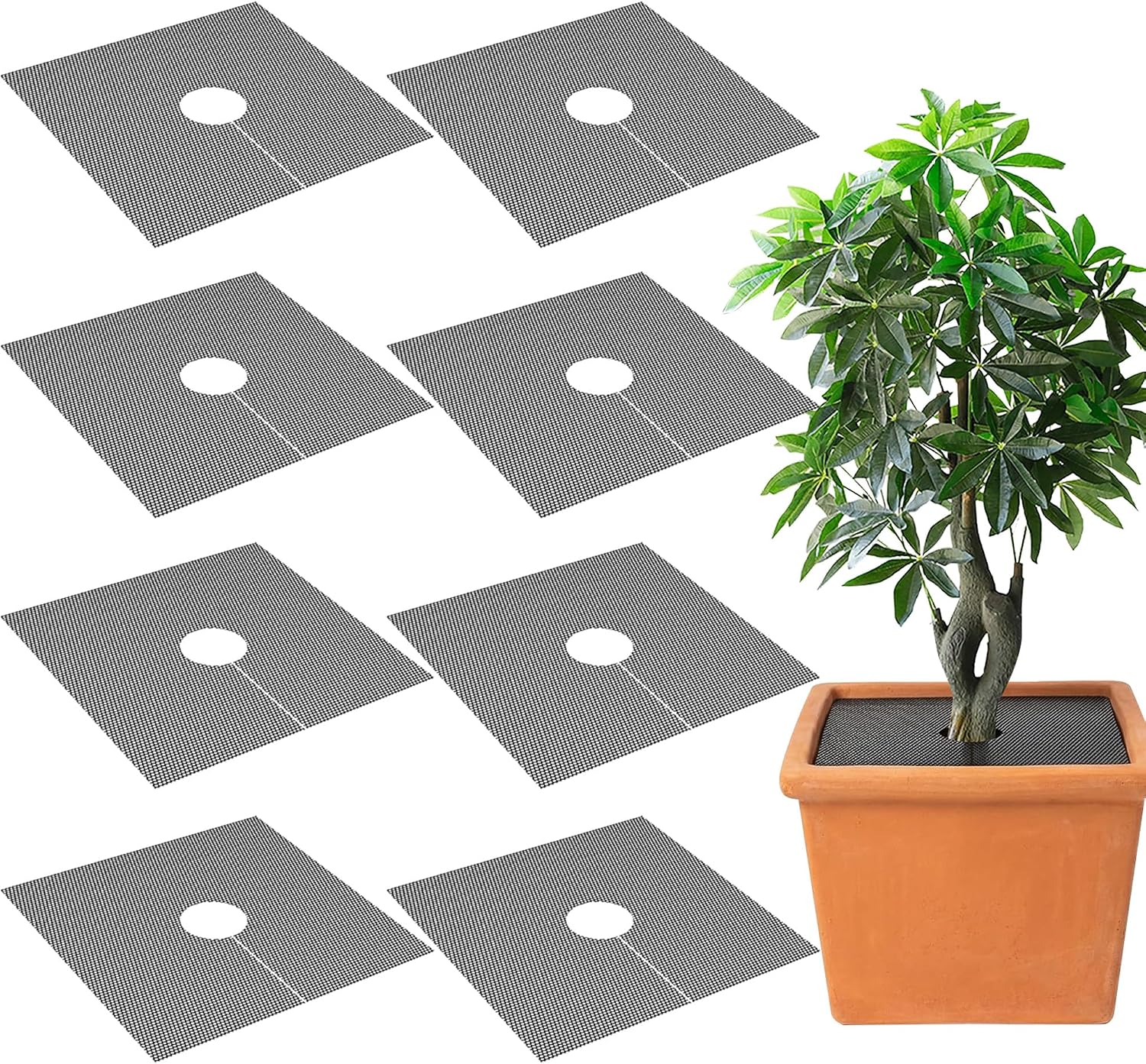 Detalle de Adnee 11.8-Inch Plant Pot Grids, 8-Pack Cuttable PE Soil Covers