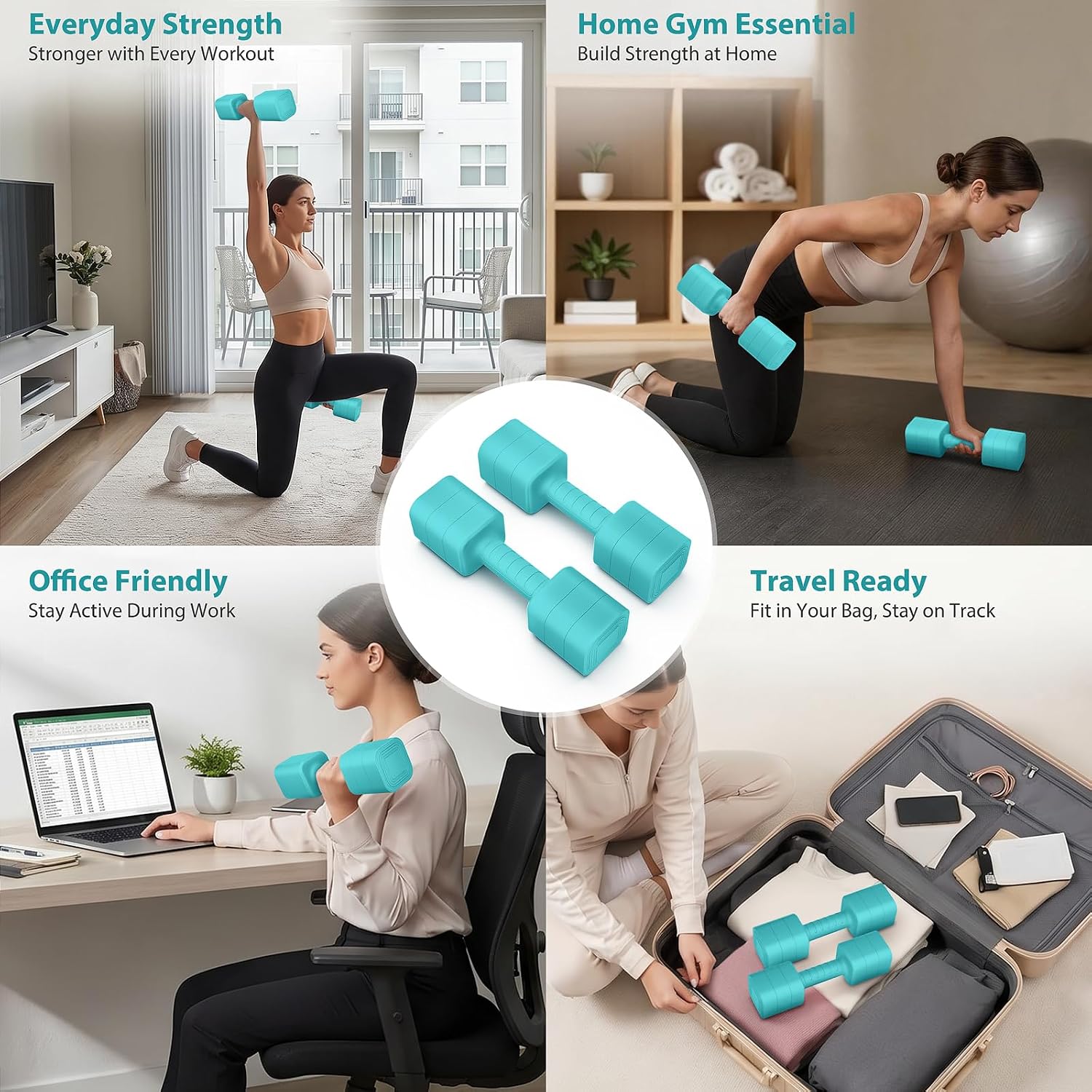 Detalle de Poudee Adjustable Dumbbells, 2.2–20 lb