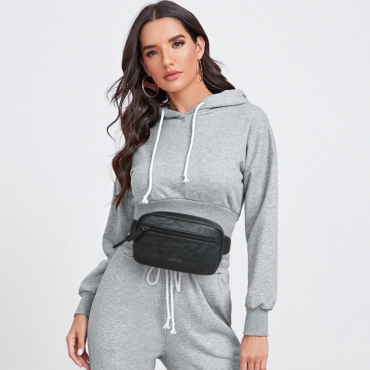 Detalle de LATMAP 2L Bumbag Fanny Pack: Vegan Leather, Water-Resistant Belt Bag in Black