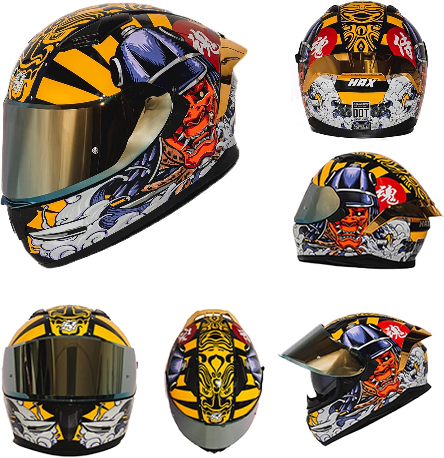 Thumbnail 2 de HAX Obsidian Full Face Dual Visor Motorcycle Helmet – DOT Approved, Pinlock Ready, Samurai Gold M