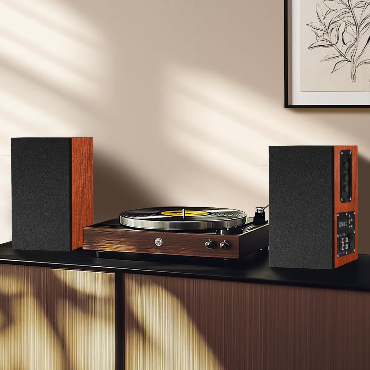 Thumbnail 4 de Elimavi Active Bookshelf Speakers (30W x 2) with 4-inch woofers, 3.5mm/RCA input — brown