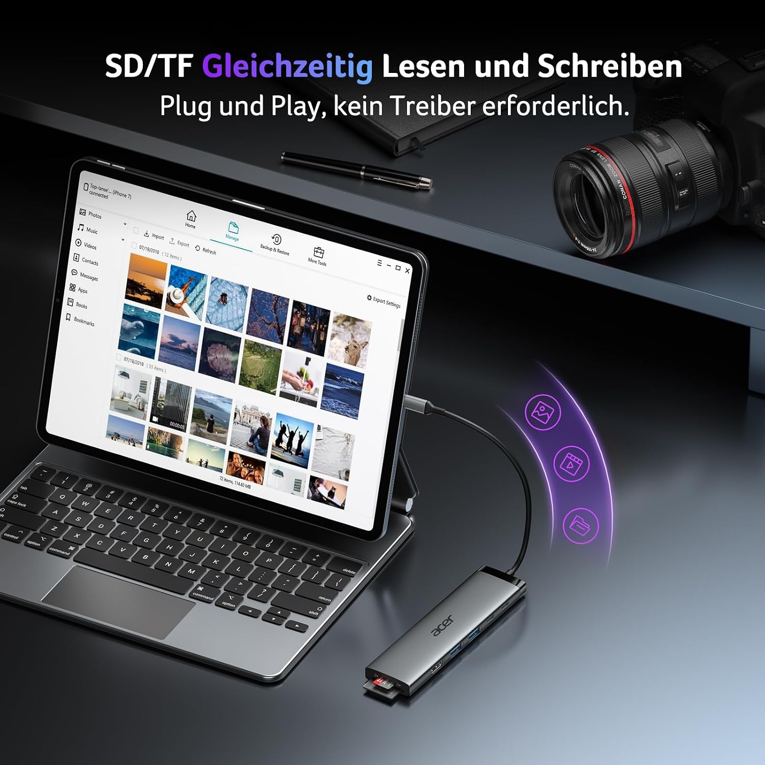 Thumbnail 5 de acer 8-in-1 USB-C Hub (10Gbps) mit HDMI 4K@60Hz, SD/TF und USB-C PD bis 100W