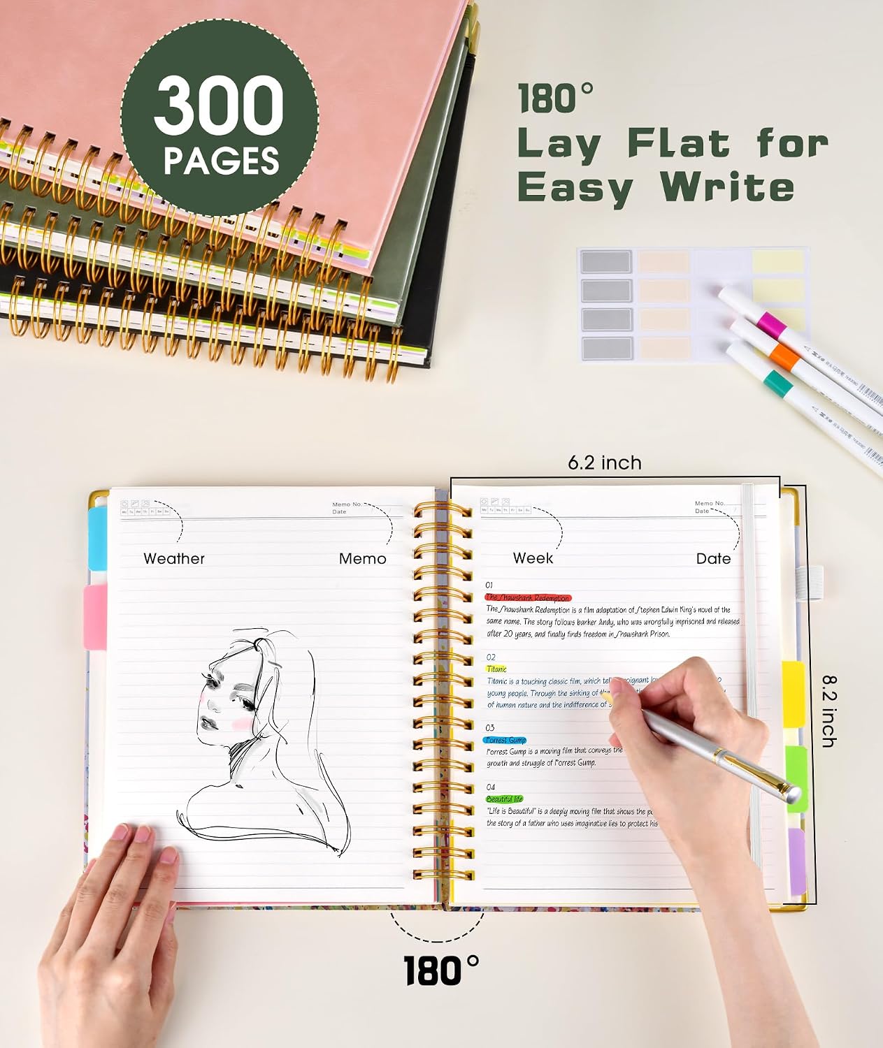 Thumbnail 5 de dilitego Hardcover Spiral Notebook, 5-Subject, 300 Pages, Colorful Botanicals