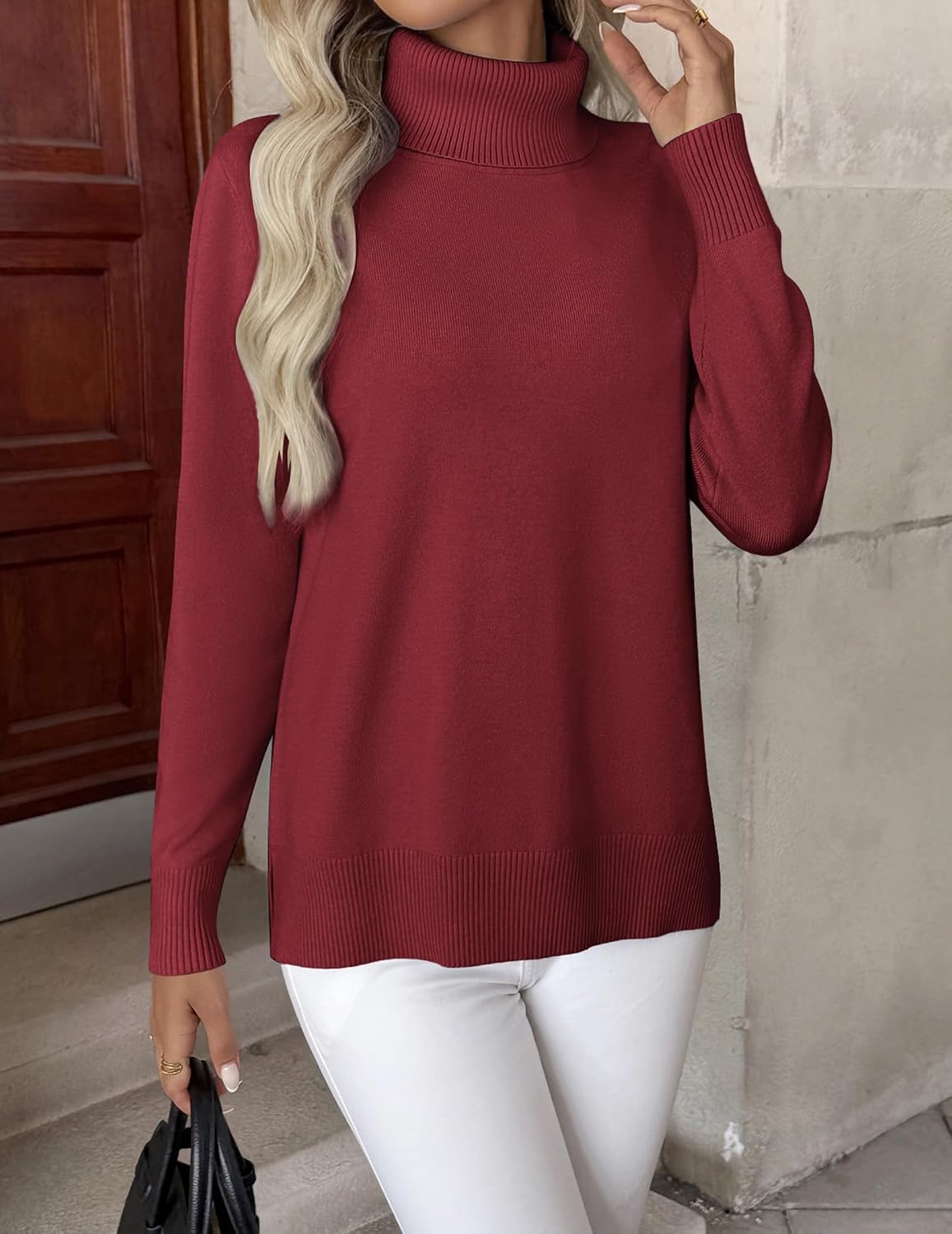 Detalle 2 de Zeagoo Women's Turtleneck Sweater with Side-Slit Hem and Ribbed Cuffs