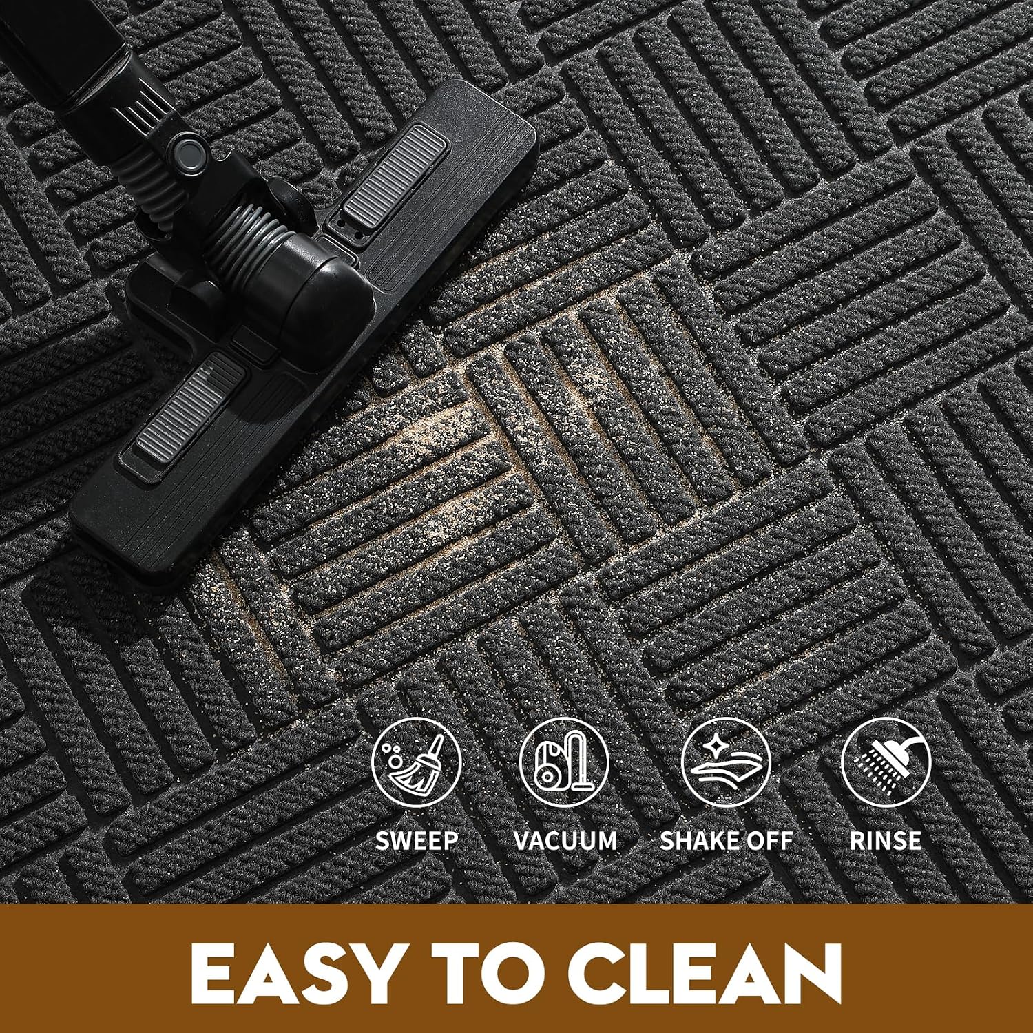 Detalle de WELDUN Front Door Mat, 47.5 x 35.5-Inch Gray Low-Profile Non-Slip Doormat