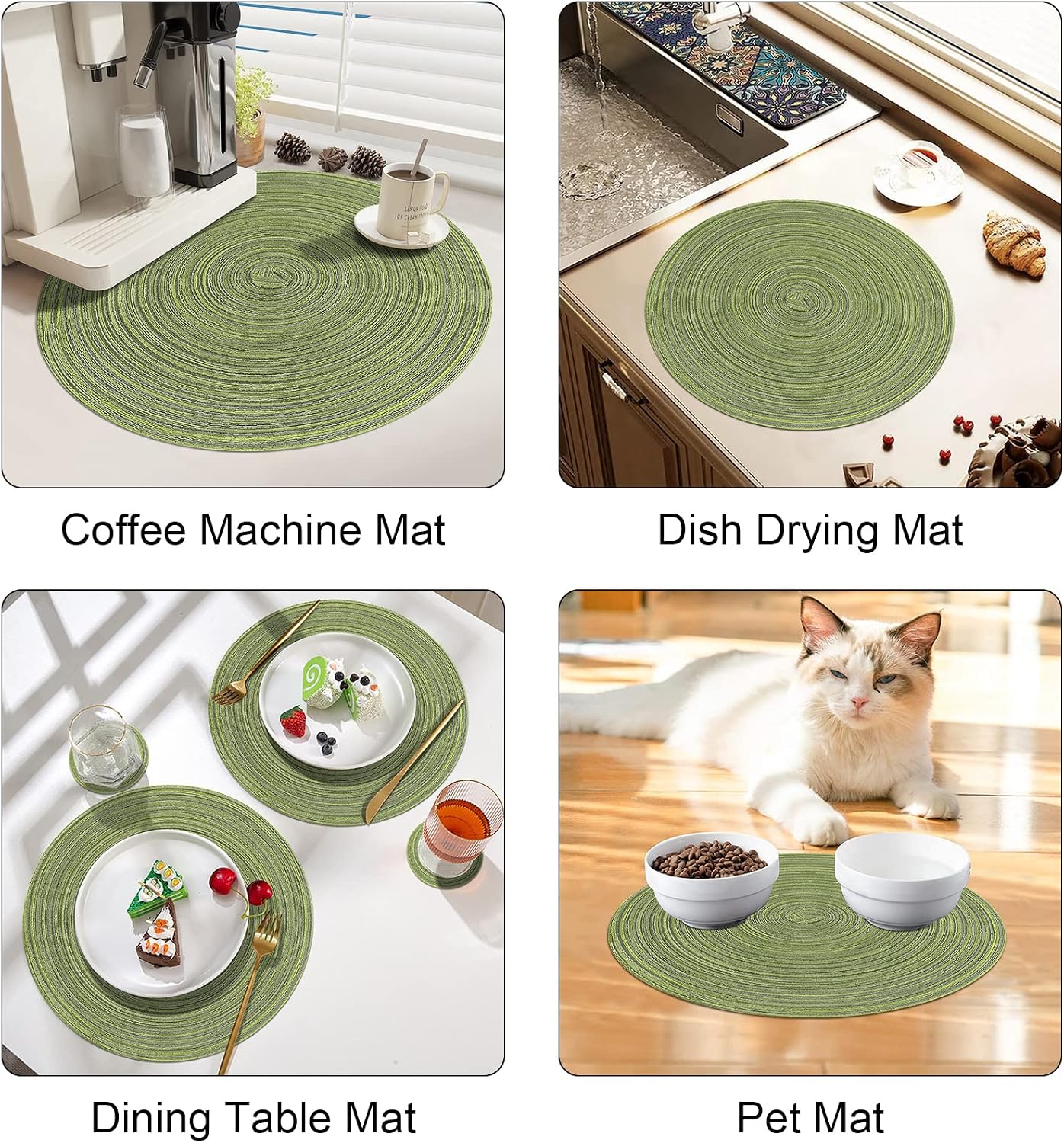 Thumbnail 6 de Pauwer ronde geweven placemats, set van 6, groen, 38 cm
