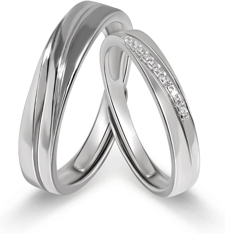 Detalle de Meissa Anelli di coppia intrecciati in argento sterling 925 – Anelli regolabili, fidanzamento/anniversario