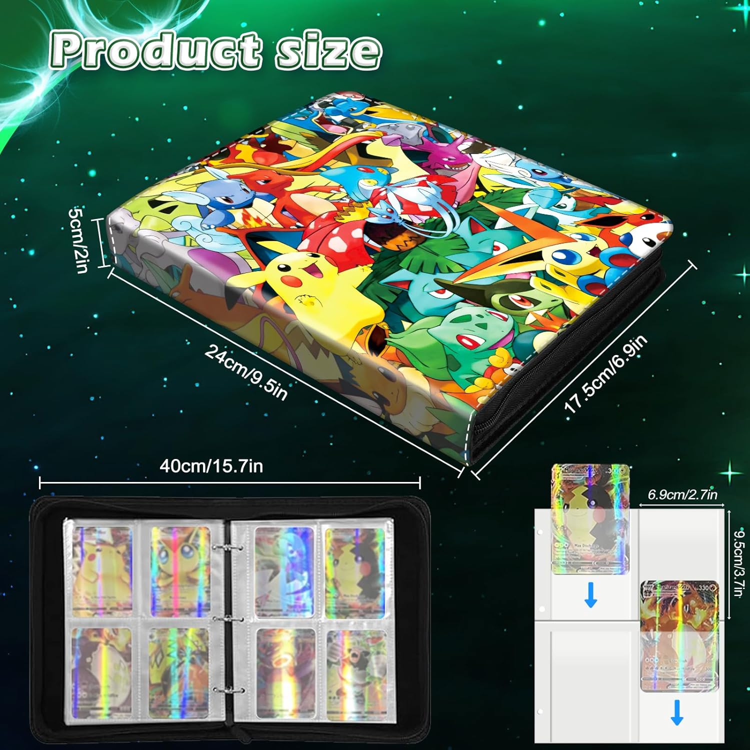 Thumbnail 1 de Sammelkarten Album mit 4-Taschen Seiten für 400 Karten – PU-Leder, wasserdicht, Reißverschluss, inkl. 50 Hüllen