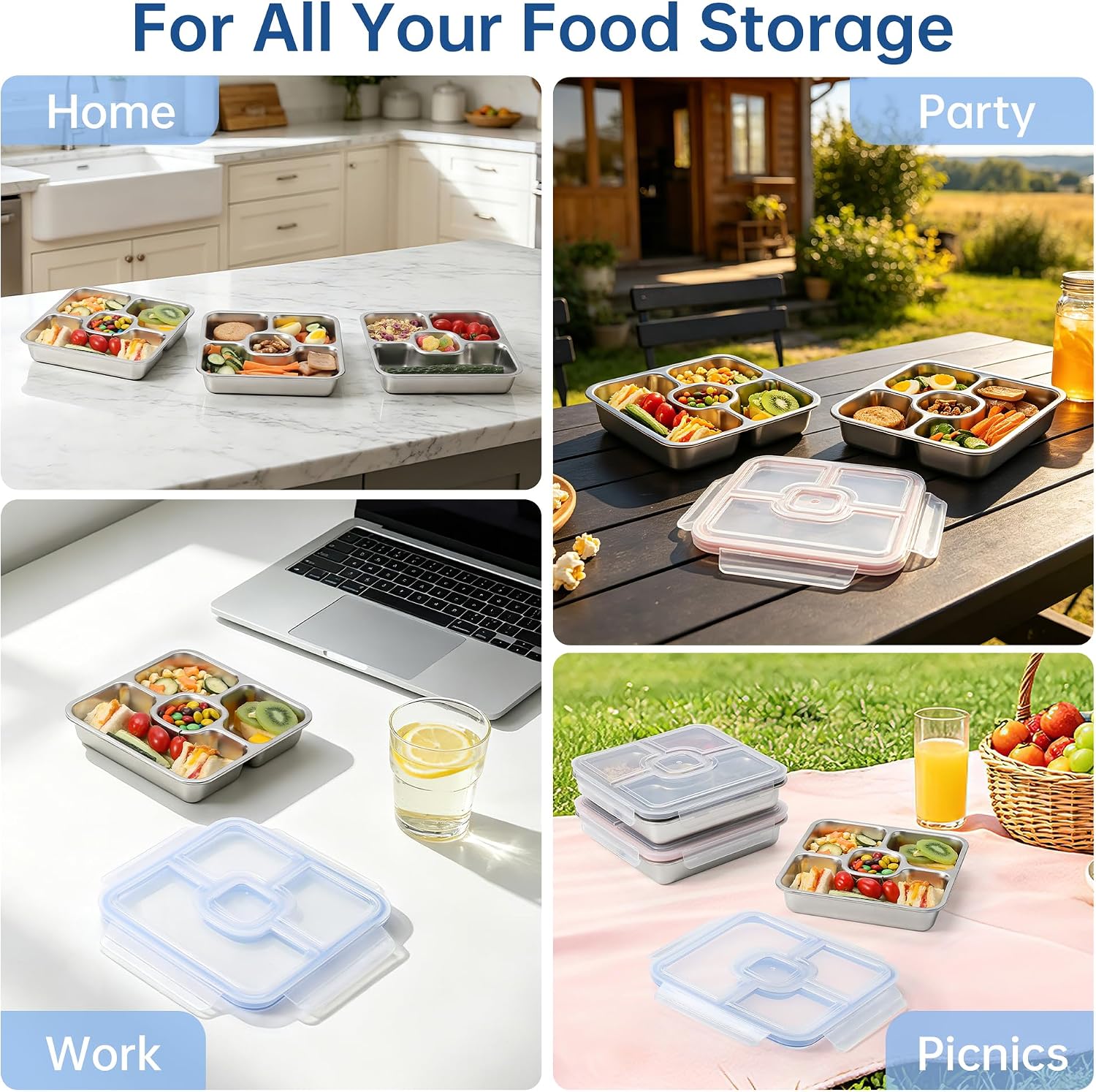 Thumbnail 6 de Misichao lunchbox van roestvrij staal, 800 ml, 4 vakken, set van 2