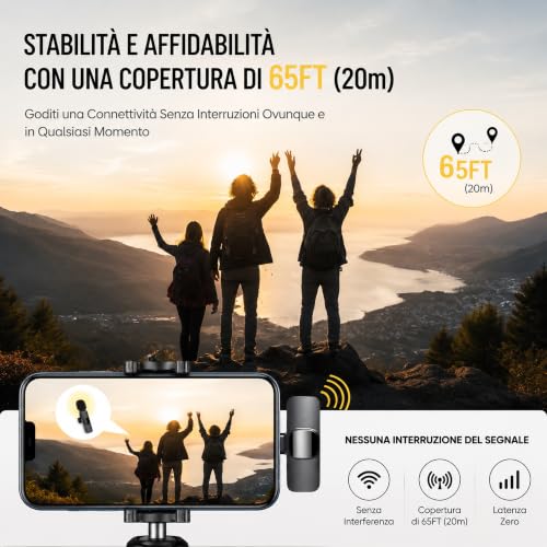 Detalle 2 de Qhot Microfono Wireless 2 Pezzi per iPhone e Android – Lavalier Plug & Play con USB-C e Lightning