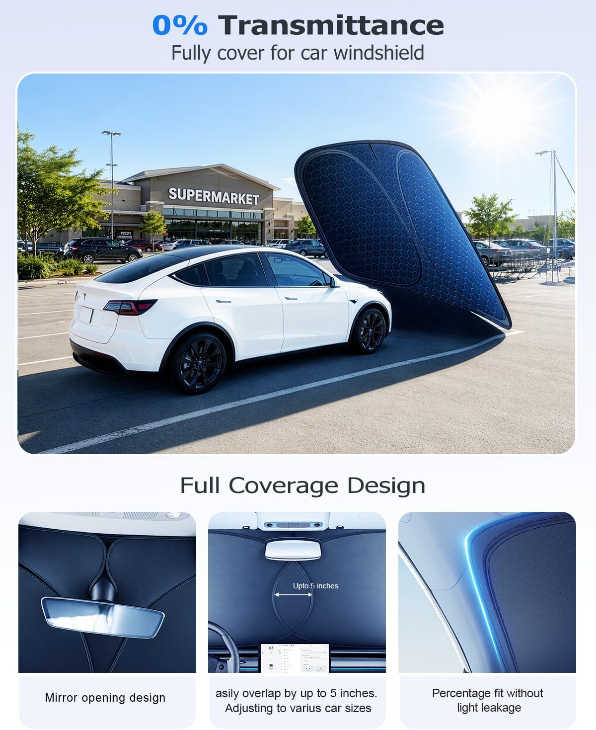 Thumbnail 4 de DMJN Front Windshield Sun Shade for Tesla Model Y, Model 3 & New Model Y Juniper (2017-2026) with Nano Ice-Crystal Coatings