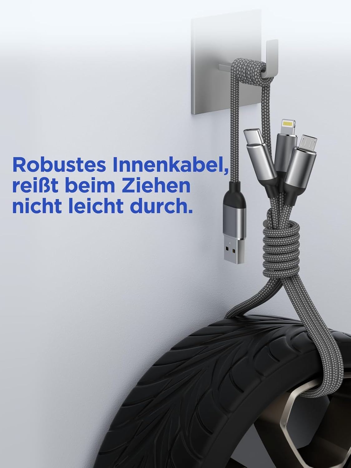 Thumbnail 5 de Multi USB Kabel (2er-Set, 1,2 m) 3-in-1 mit USB-C, Micro-USB und Lightning – für iPhone, Samsung & Co.