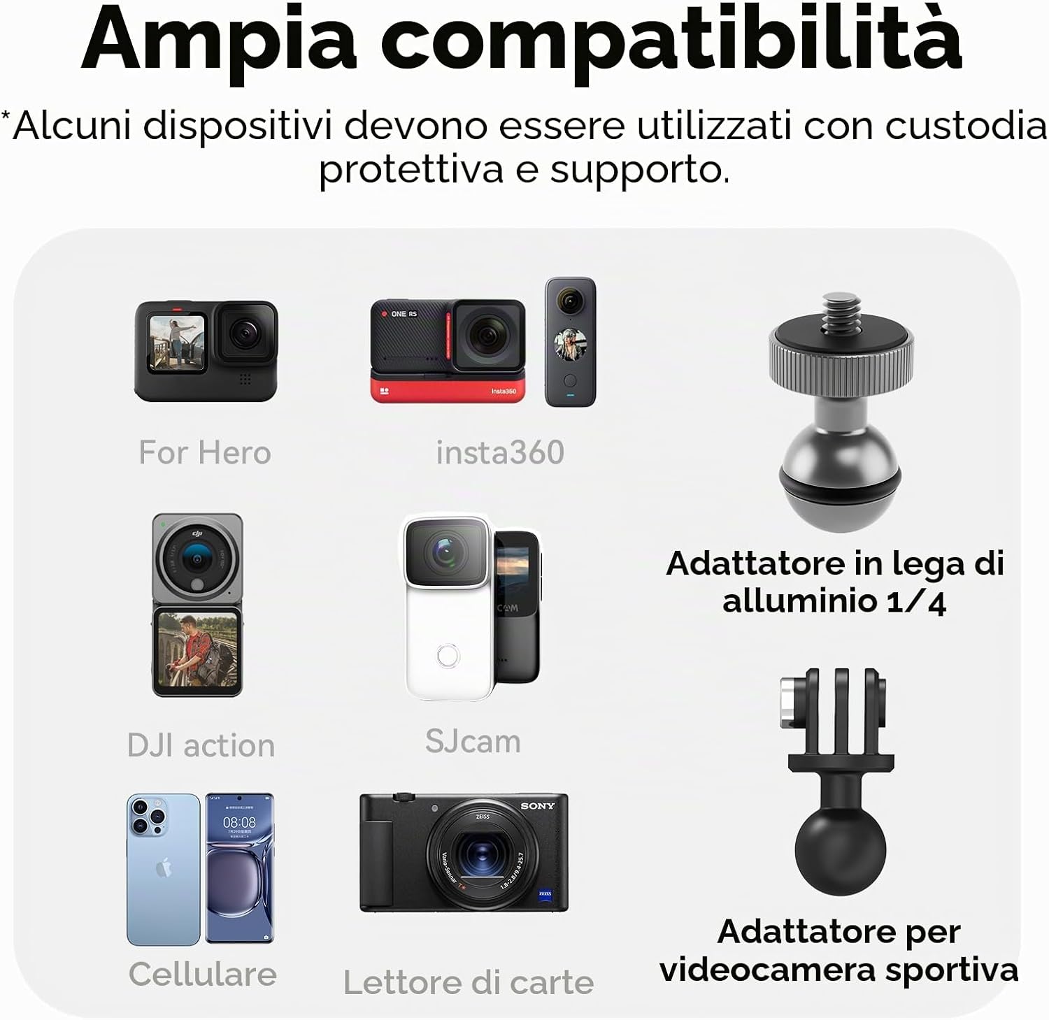Detalle de TELESIN Supporto Moto/Bicicletta per Action Cam con Testa Sfera 360° e Adattatore 1/4"-20mm
