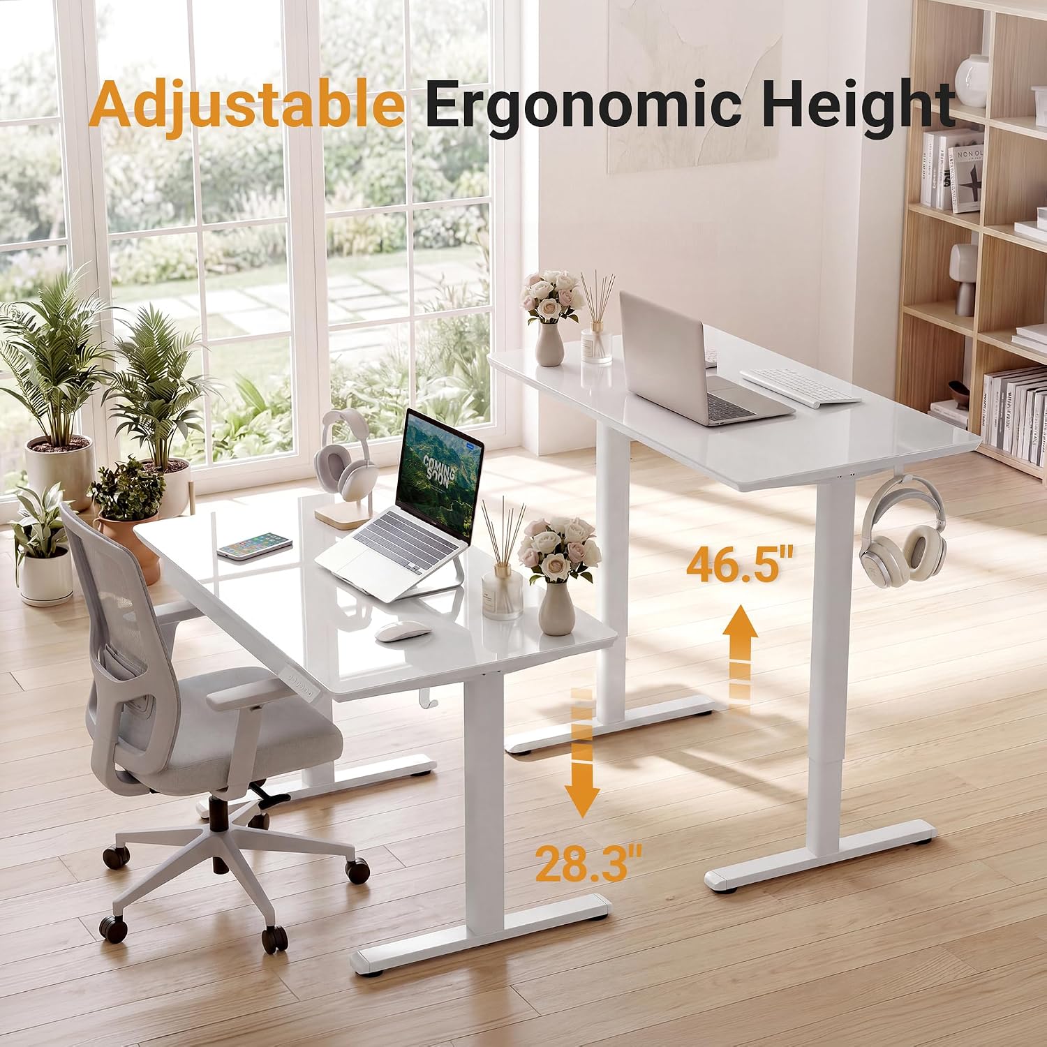 Thumbnail 6 de YDN SD-BDC-32SW-W Glass Standing Desk, 32-Inch White Top with Drawer