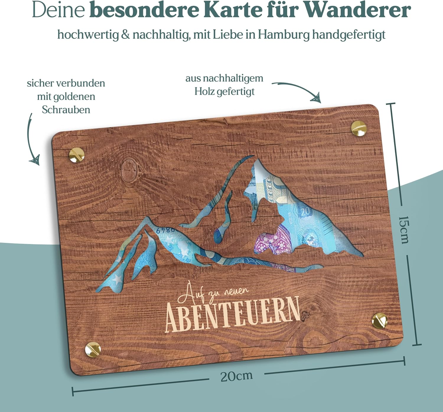 Detalle de XL Geldgeschenk aus Holz 20x15 cm