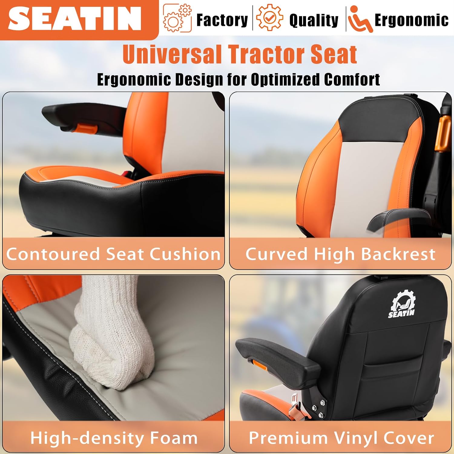 Thumbnail 1 de SEATIN Universal Tractor Seat: Comfortable Zero Turn Mower Seat with Adjustable Safety Belt, Armrest, Backrest Micro Switch