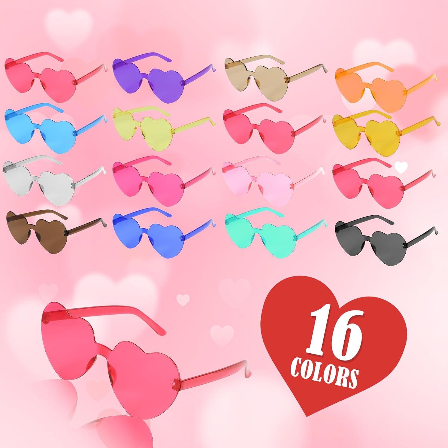 Detalle de Amicably Heart Shaped Sunglasses 16 Pcs – Colourful Frameless Heart Shades Pack