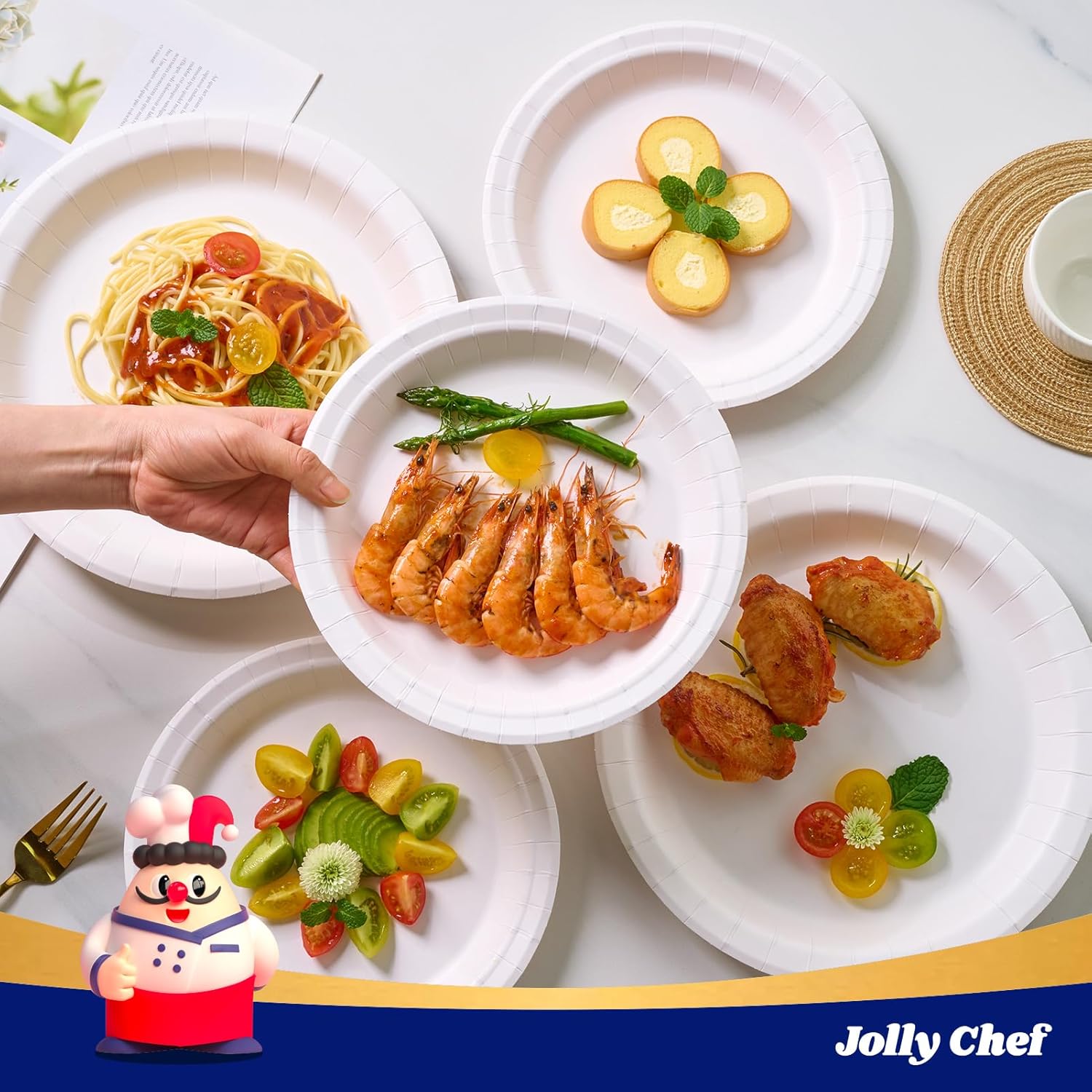 Thumbnail 5 de JOLLY CHEF 10-Inch Disposable Paper Plates (140-Pack), Microwave Safe Heavy-Duty
