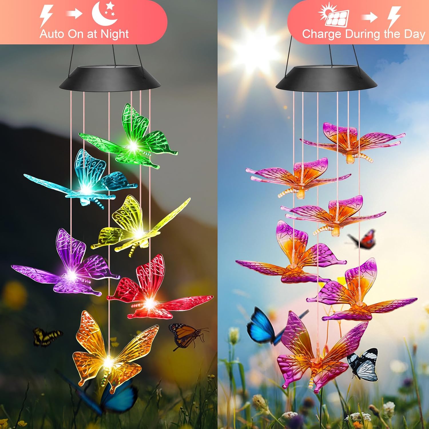 Thumbnail 6 de Winzwon Butterfly Solar Wind Chimes 6‑LED