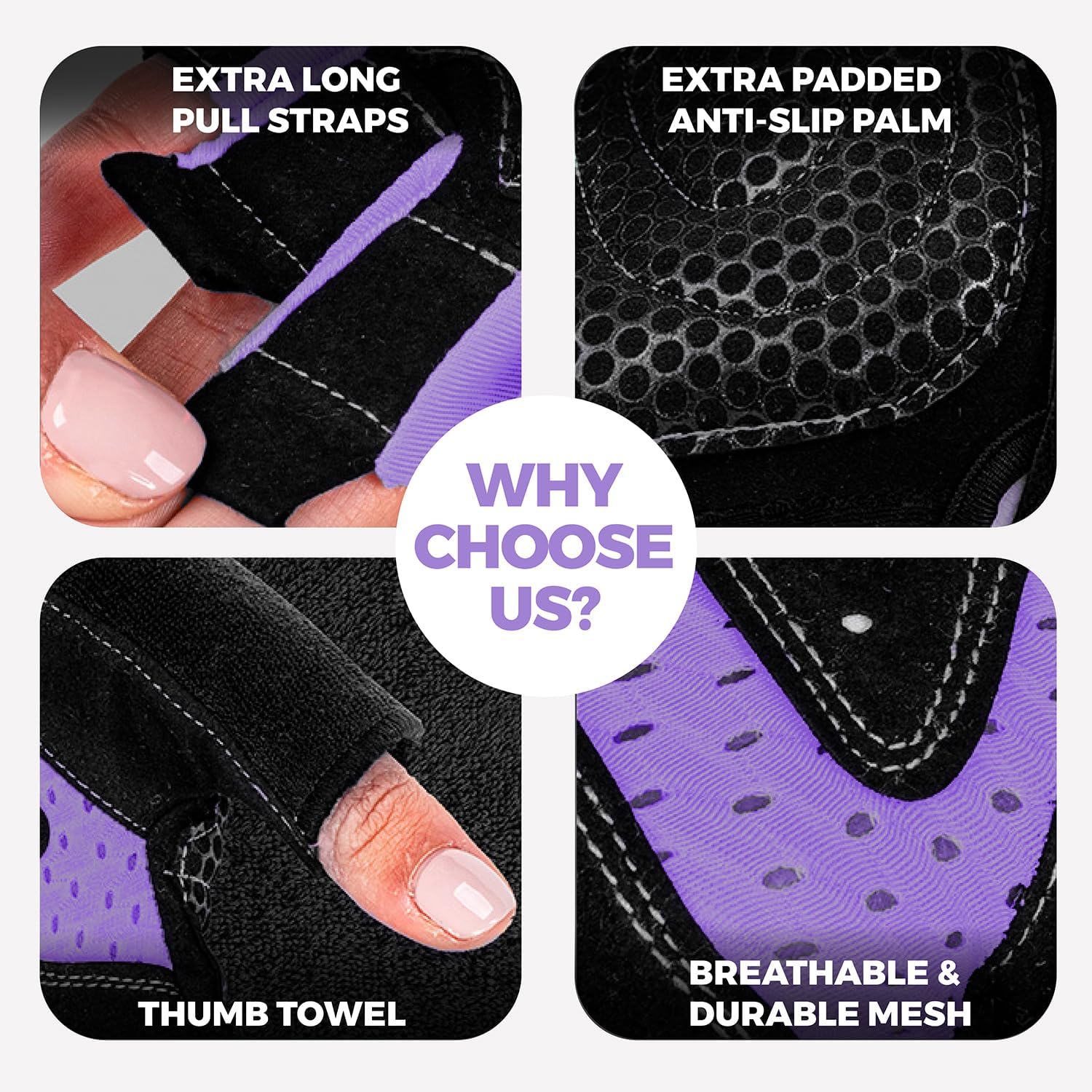 Detalle 2 de MhIL B9417 Workout Gloves, Purple Silicone Grip, Padding and Wrist Wraps