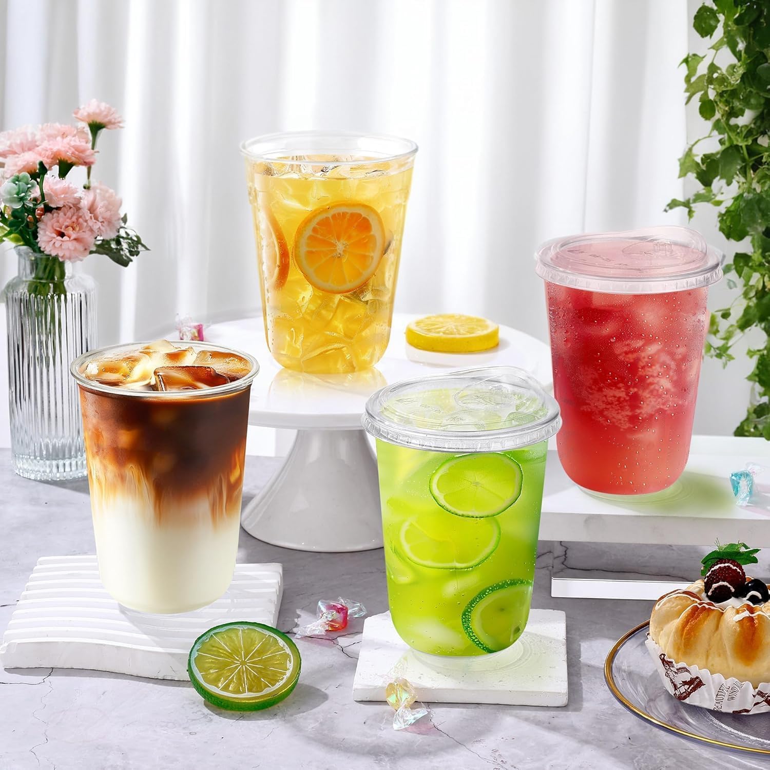 Detalle 2 de KesaPlan DH-508 16 oz Clear PET Cups with Sip Lids, 150 Pack