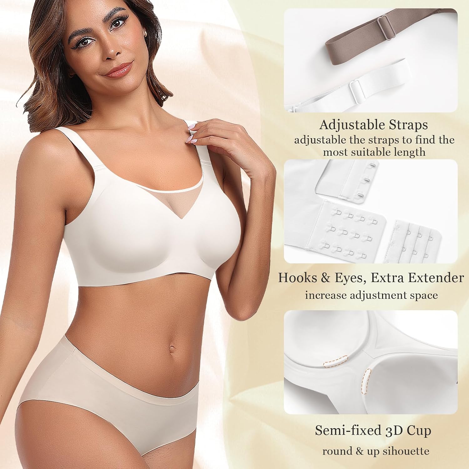Detalle 1 de Ganado WNBR007 Wireless Bra, Full-Coverage Padded Cups, Seamless Design