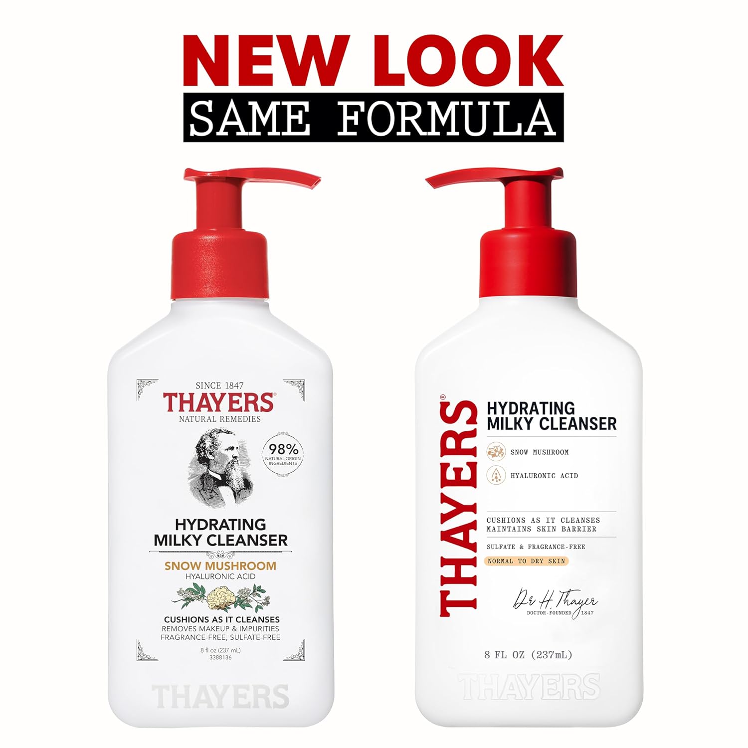 Detalle de Thayers Milky Hydrating Face Cleanser with Snow Mushroom and Hyaluronic Acid (8 fl oz) for Dry, Sensitive Skin