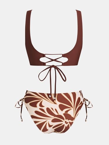 Thumbnail 6 de CUPSHE Damen Bikini Set Wickeloptik Blumenmuster Low Rise Bordeaux XS – Badespaß mit Stil