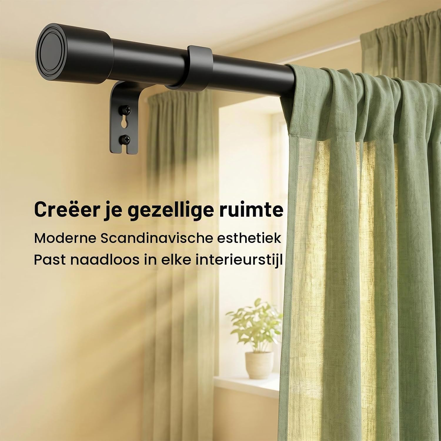 Detalle 2 de Dee.Romg 5-ZJG uitschuifbare metalen gordijnroede, matzwart, 185–310 cm