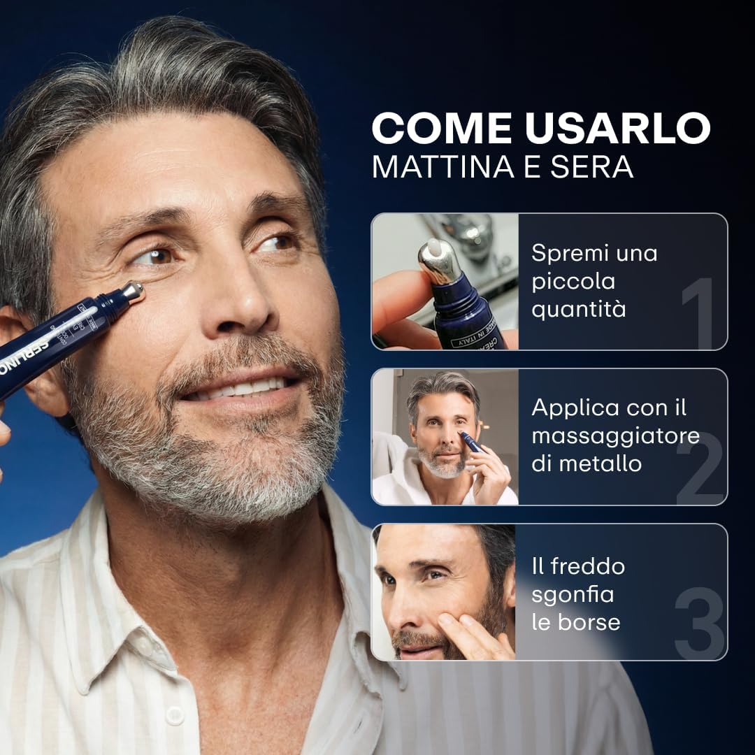 Detalle de SERLINOLAB Contorno Occhi Uomo – Crema Anti Borse, Occhiaie e Rughe con Acido Ialuronico, Caffeina e Argiline, 15ml
