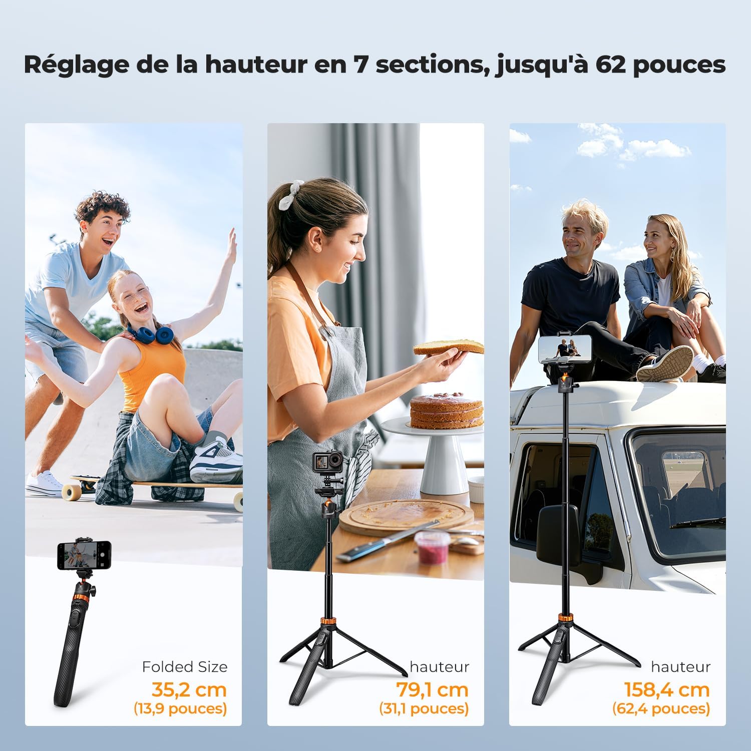 Thumbnail 5 de K&F CONCEPT Trepied Smartphone et Appareil Photo 159 cm 2-en-1 avec perche à selfie et télécommande Bluetooth