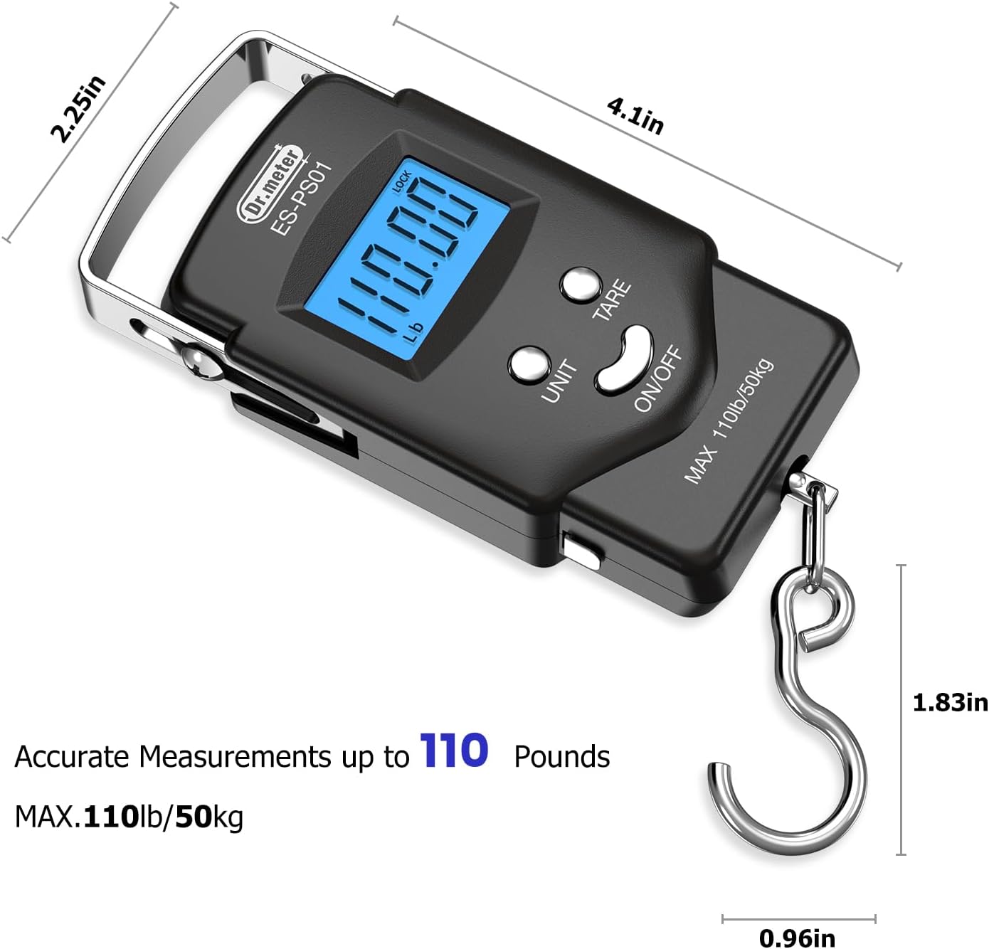 Detalle 2 de Dr.meter Fish Scale Luggage-Style Scale (110 lb) with Backlit LCD, Measuring Tape & Hook