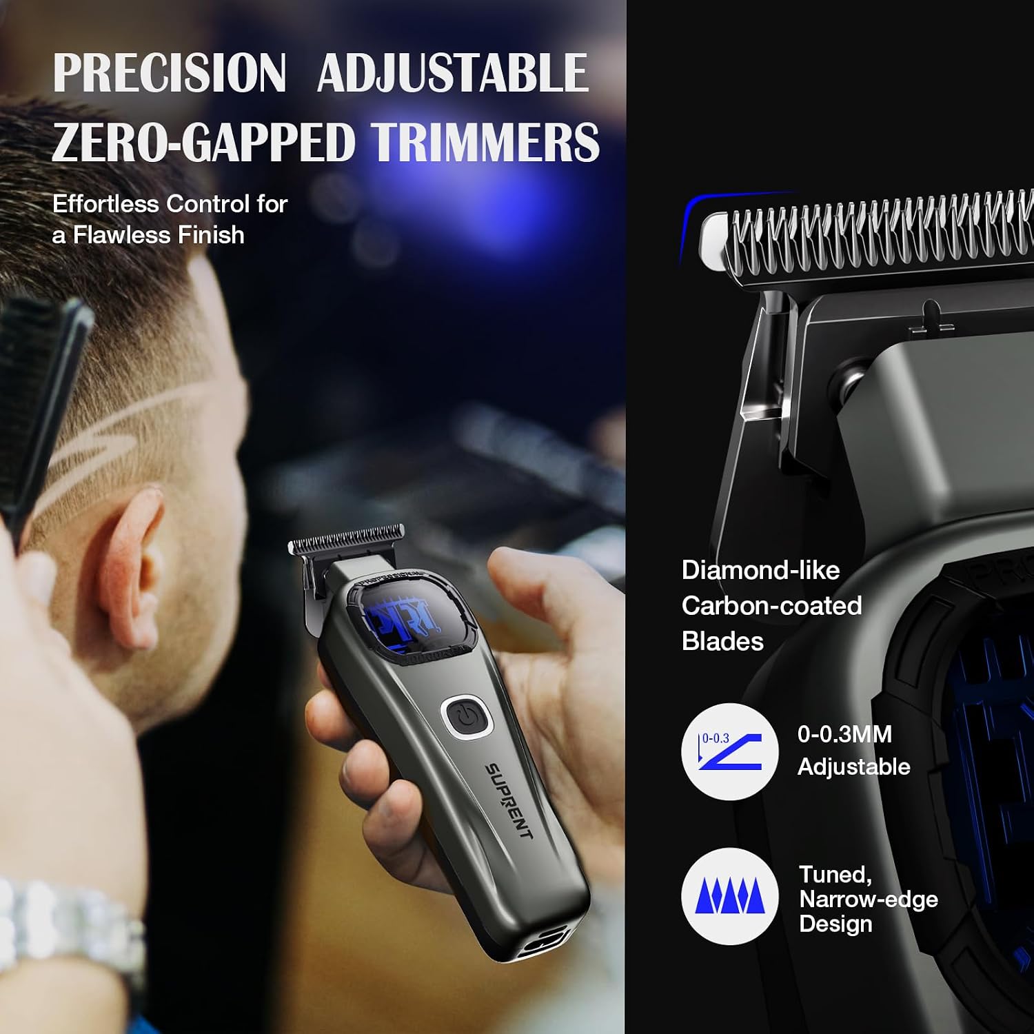 Detalle 2 de SUPRENT Sandstorm Hair Clippers and Trimmer, 8,500 RPM, Blue Titanium Blades