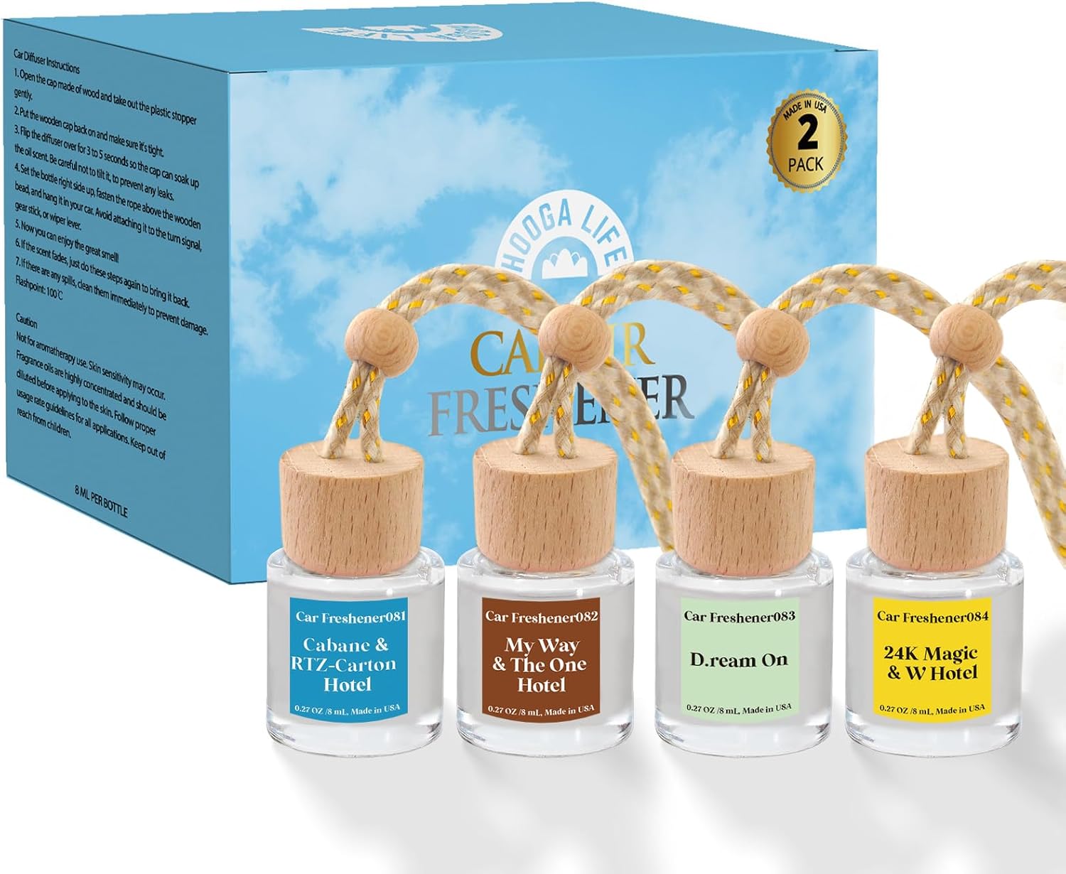 Detalle de HoogaLife Car Air Freshener Diffuser 4 Pack: Hanging Diffusers for a Fresh Drive