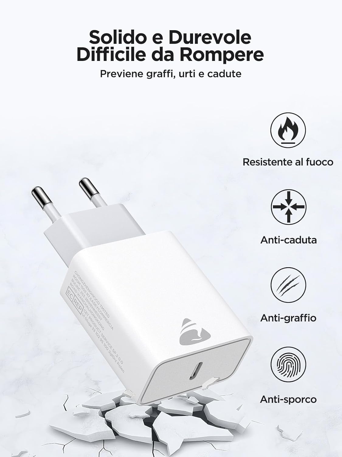 Thumbnail 5 de Caricatore USB C da 20W PD con spina USB C - Alimentatore da muro compatto per iPhone e Galaxy