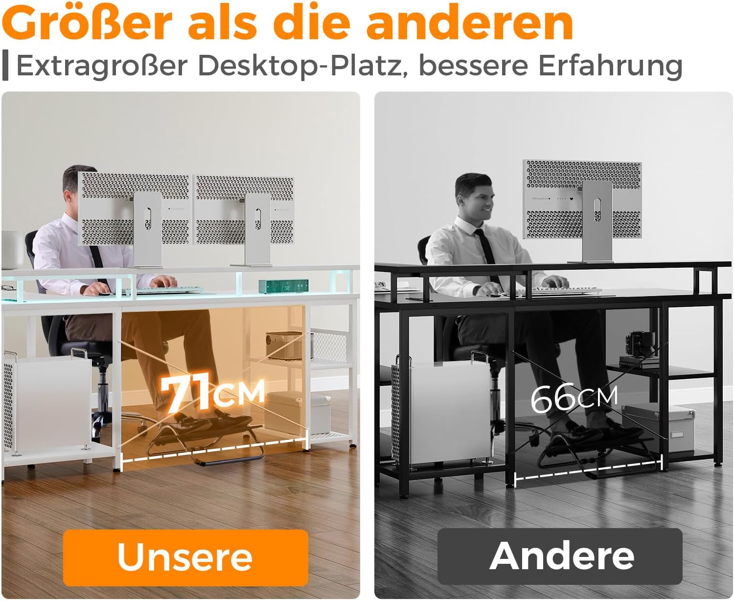 Thumbnail 4 de ODK Gaming Tisch mit LED – 168×120 cm, reversibel, 2 Steckdosen & 2 USB-Ladeanschlüsse
