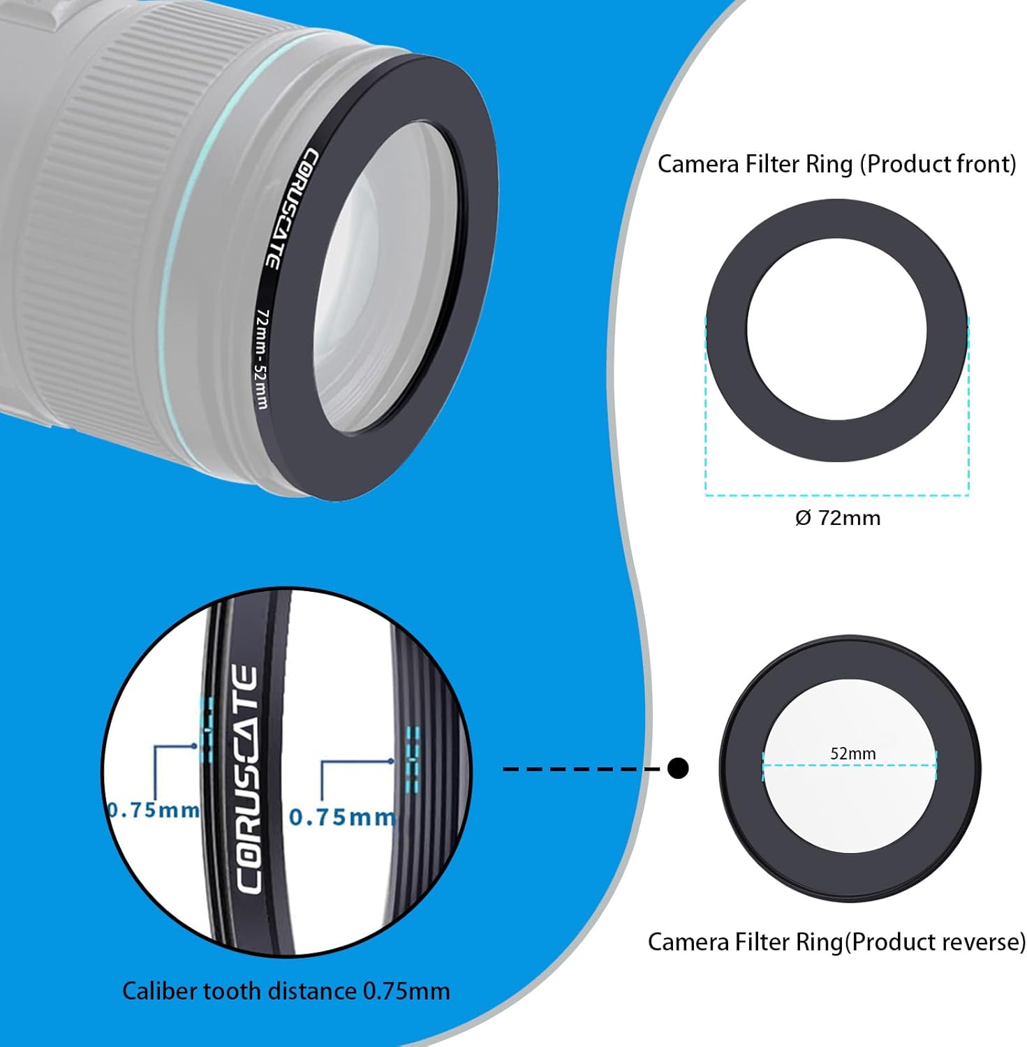 Thumbnail 2 de 72mm auf 52mm Objektivadapter Ring – Step-Down Ring inkl. Reinigungstuch