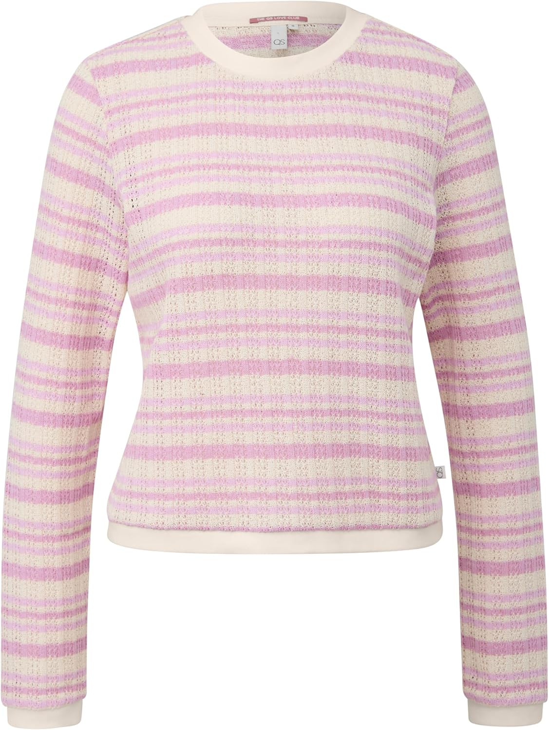 Detalle 2 de QS Damen Longsleeve mit Ajourmuster – Regular Fit, Rippware, Rundhalsausschnitt